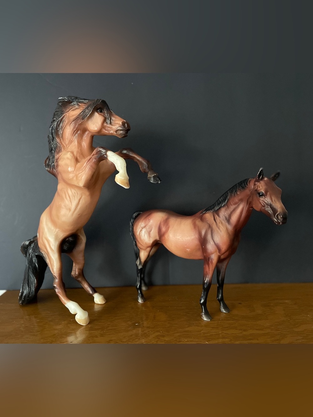 Set of Two Plastic Brown/White/Black Horses-